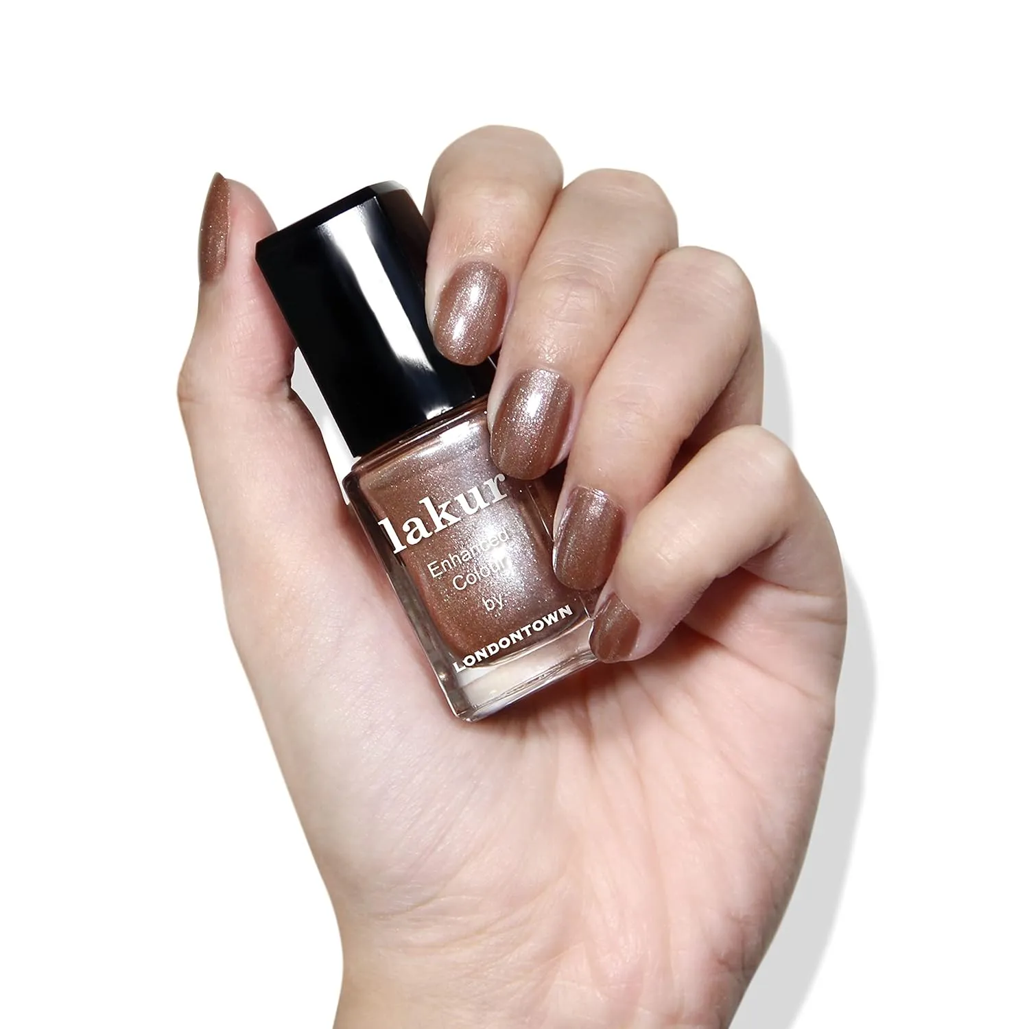 LONDONTOWN lakur Nail Polish - Chip-Resistant, Non-Toxic, Conditions & Hydrates Nails | Glittery Metallic Nude Shimmer, Sugarcane, .40 fl oz
