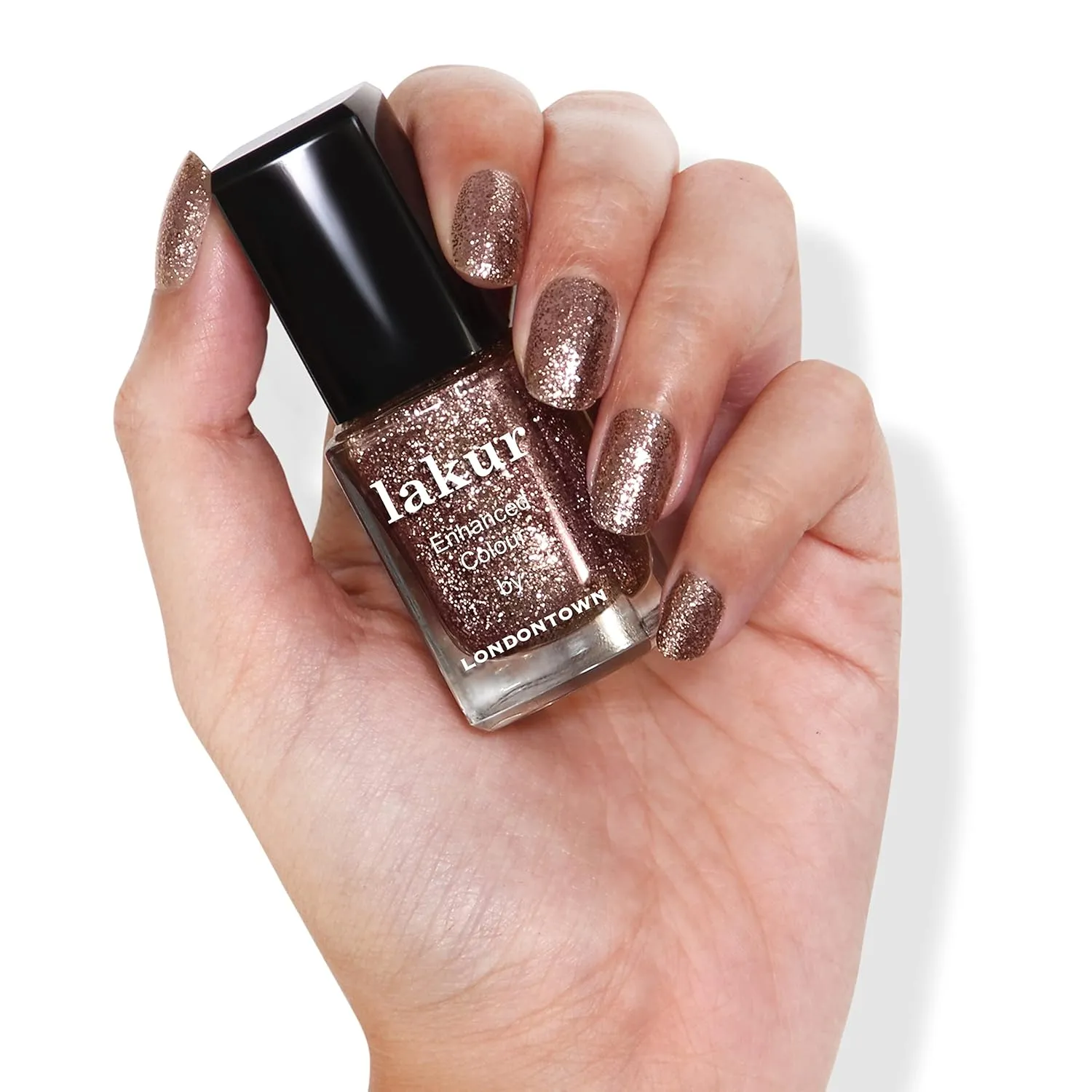 LONDONTOWN lakur Nail Polish - Chip-Resistant, Non-Toxic, Conditions & Hydrates Nails | Glittery Pink Shimmer, Rosé All Day, .40 fl oz