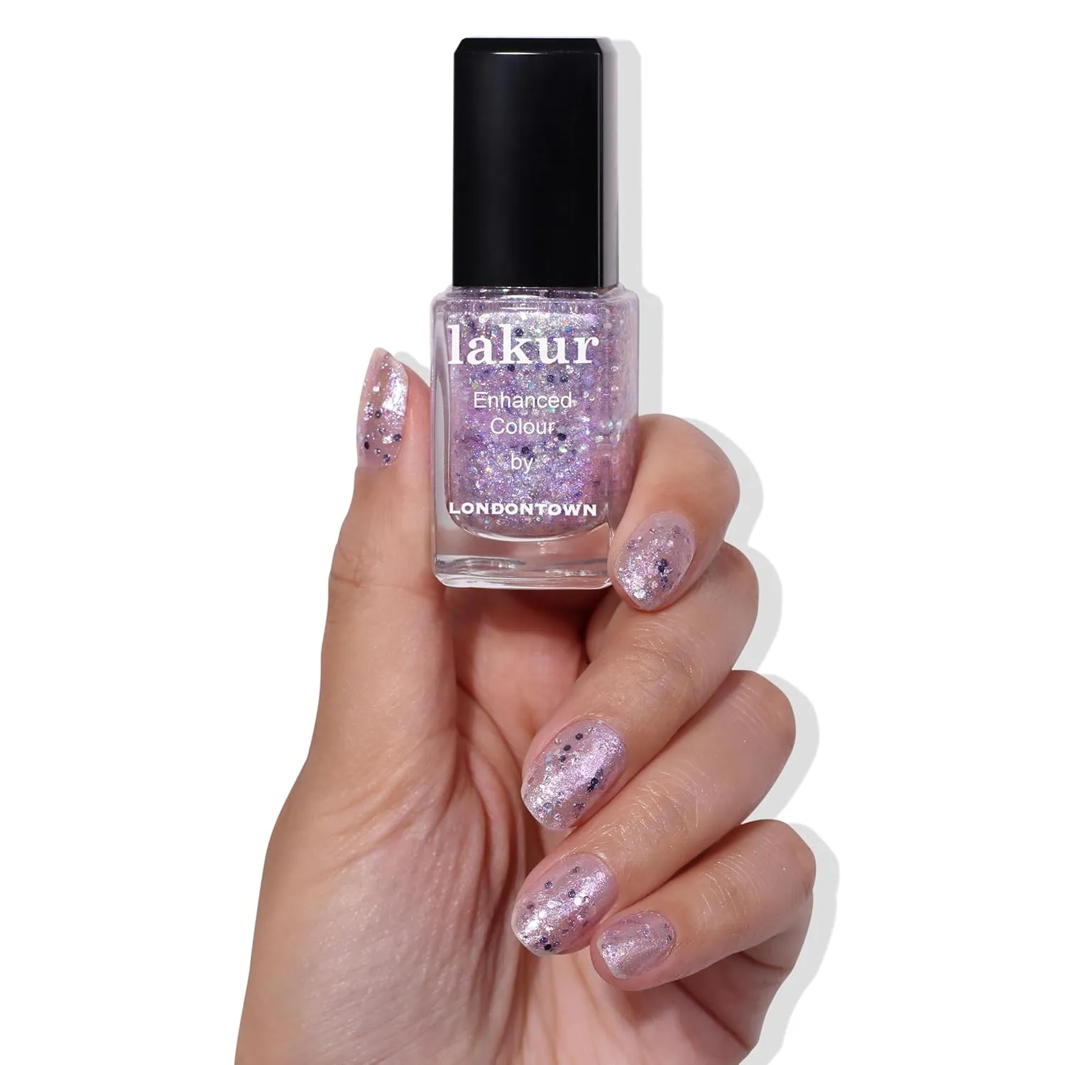 LONDONTOWN lakur Nail Polish - Chip-Resistant, Non-Toxic, Conditions & Hydrates Nails | Shimmery Holographic Purple, Grape Fizz, .40 fl oz