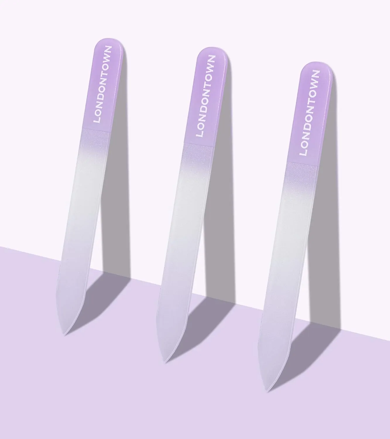 LONDONTOWN Lavender Glass Nail File & Care Tool, Professional Grit Double-Sided Etched Crystal Glass Nail File with Case Pouch (Pack of 2)