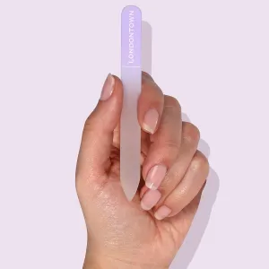 LONDONTOWN Lavender Glass Nail File & Care Tool, Professional Grit Double-Sided Etched Crystal Glass Nail File with Case Pouch (Pack of 2)