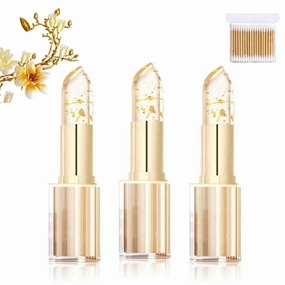 Long-Lasting Transferproof Color Changing Lipstick,Gold Foil Infused Moisturizing Lip Balm for Women, Temperature-Activated Glossy Lip Tint, Transparent Hydrating Lipstick,Blush in One(3pcs)