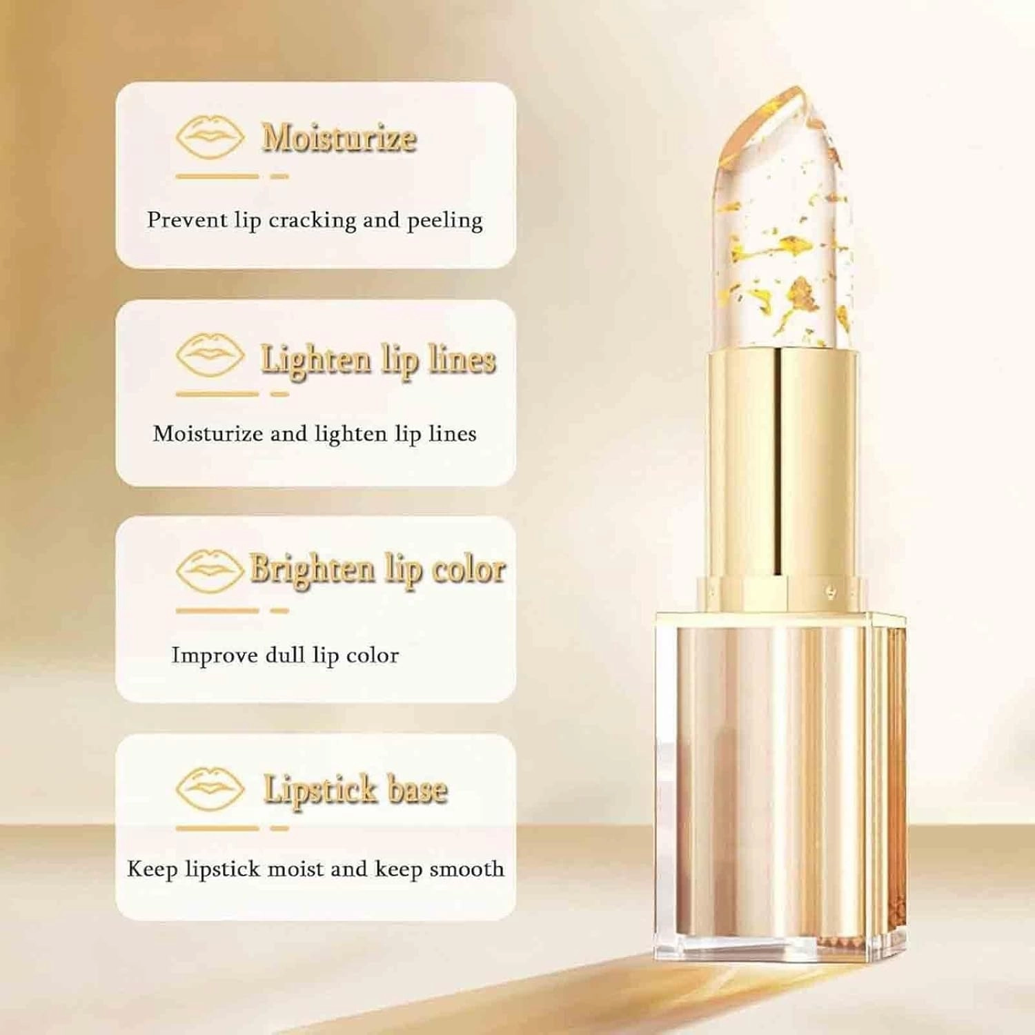 Long-Lasting Transferproof Color Changing Lipstick,Gold Foil Infused Moisturizing Lip Balm for Women, Temperature-Activated Glossy Lip Tint, Transparent Hydrating Lipstick,Blush in One(3pcs)