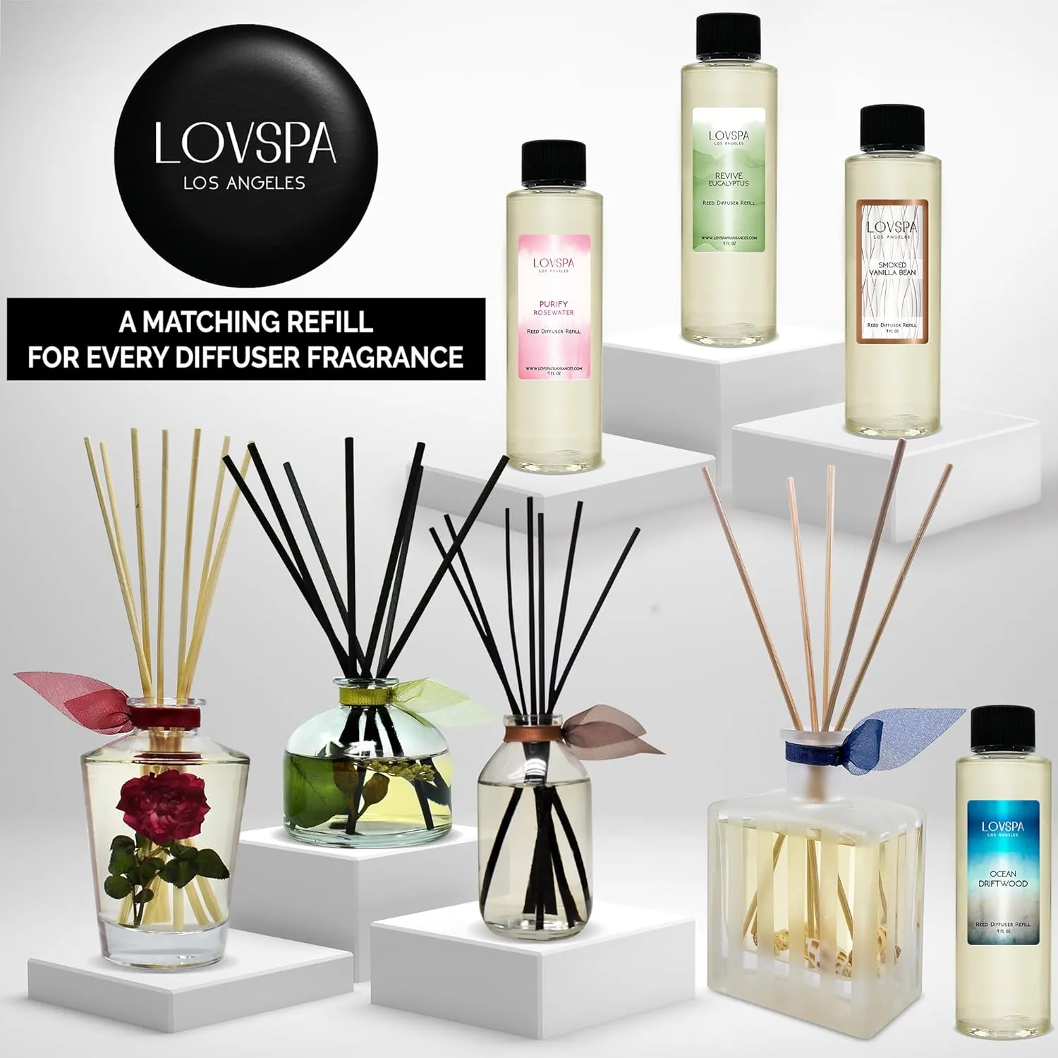 LOVSPA Sparkling Grapefruit Reed Diffuser Set - Refreshing Citrus Scent Diffuser for Home - Non-Toxic Oil Reed Diffuser - Made in The USA