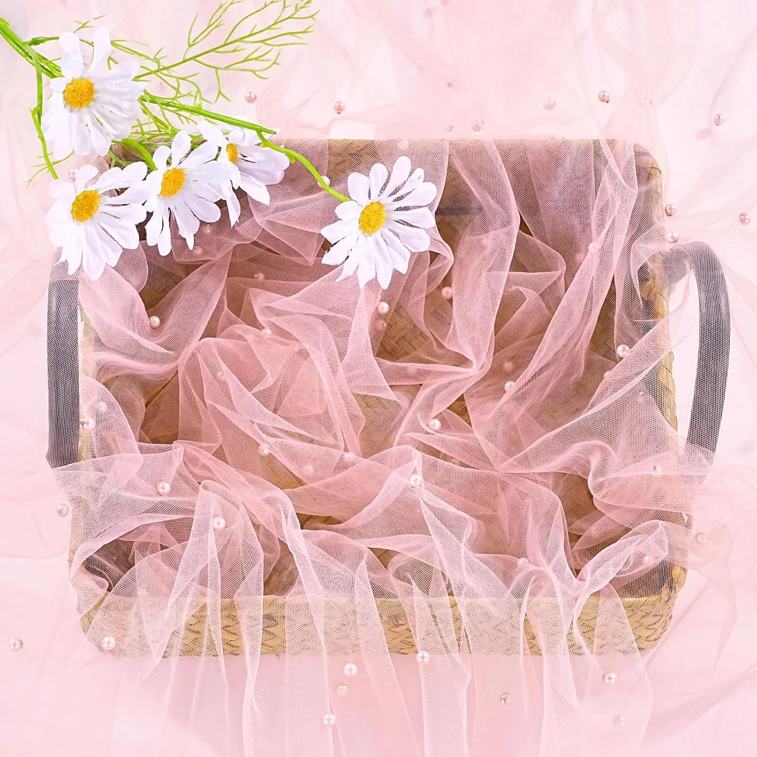 LuoluoHouse Blush Pearl Table Cloth: Wedding Table Runner Decor 10ft Tulle Fabric for Party Bridal Shower Wedding Arch Veil Lace Table Runner Decorations 60x120 Inch