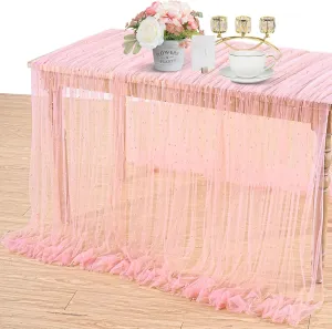 LuoluoHouse Blush Pearl Table Cloth: Wedding Table Runner Decor 10ft Tulle Fabric for Party Bridal Shower Wedding Arch Veil Lace Table Runner Decorations 60x120 Inch