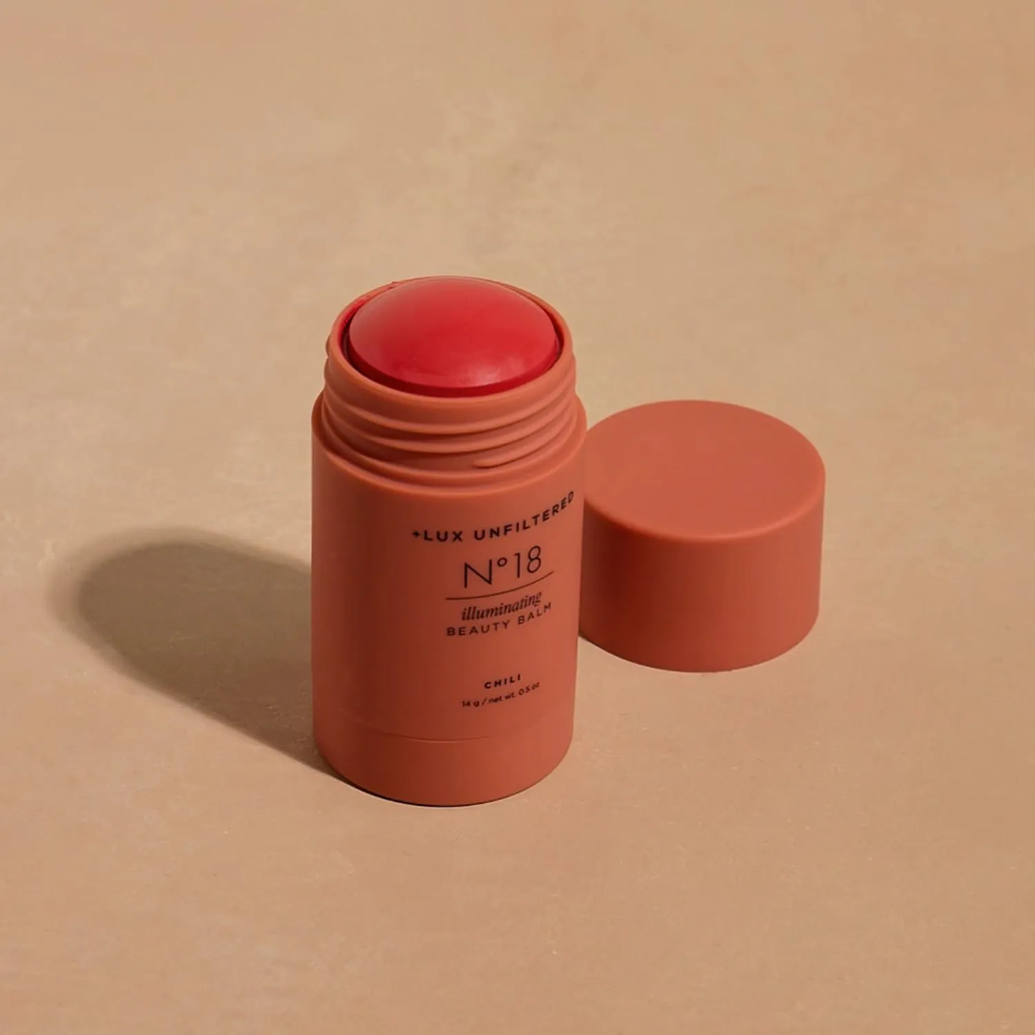   Lux Unfiltered N°18 Illuminating Beauty Balm - Cream Blush Stick with Mango Butter - Buildable and Blendable Shimmer Blush Makeup Stick - Vegan & Cruelty Free - Chili (A Spicy Sheer Red)