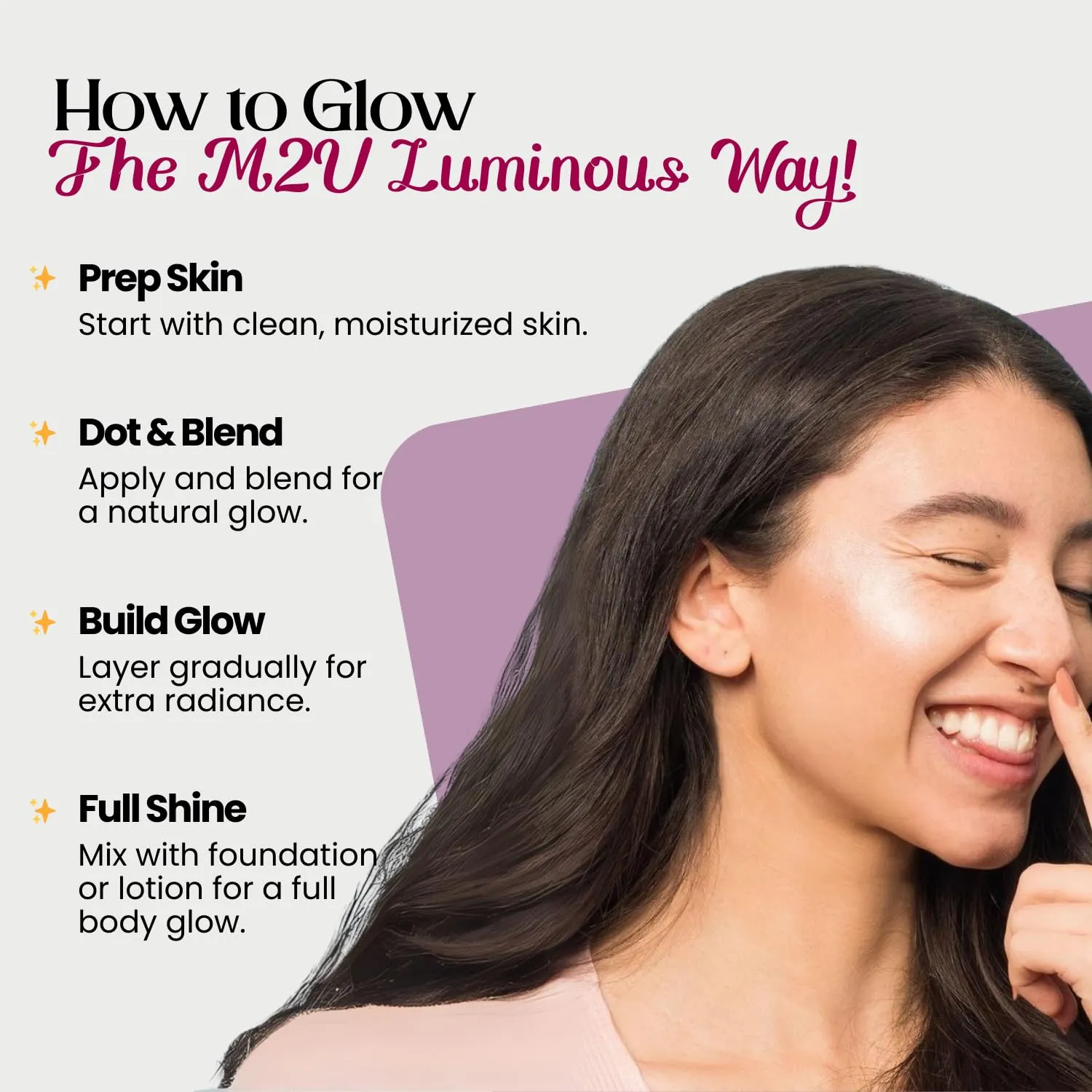 M2U NYC Liquid Highlighter Makeup – Lightweight Luminizer for Natural Radiant Glow with Shimmer – Ultra Smooth Hydrating Illuminator, Face, Cheekbone & Body Glow Enhancer Pink Pearl (Mermaid Tears)