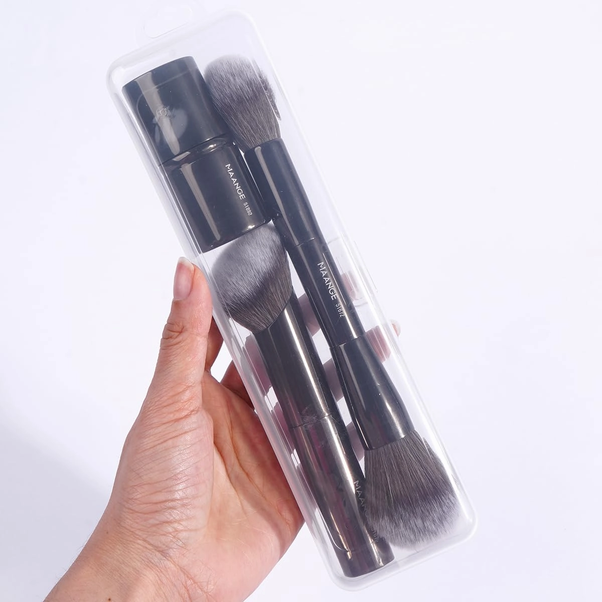 MAANGE 3 PCS Foundation Makeup Brush Set, Double-ended Kabuki Brush for Contour Liquid Powder Concealer Cream Cosmetics Blending Blush Buffing Face Makeup Tools (Black)