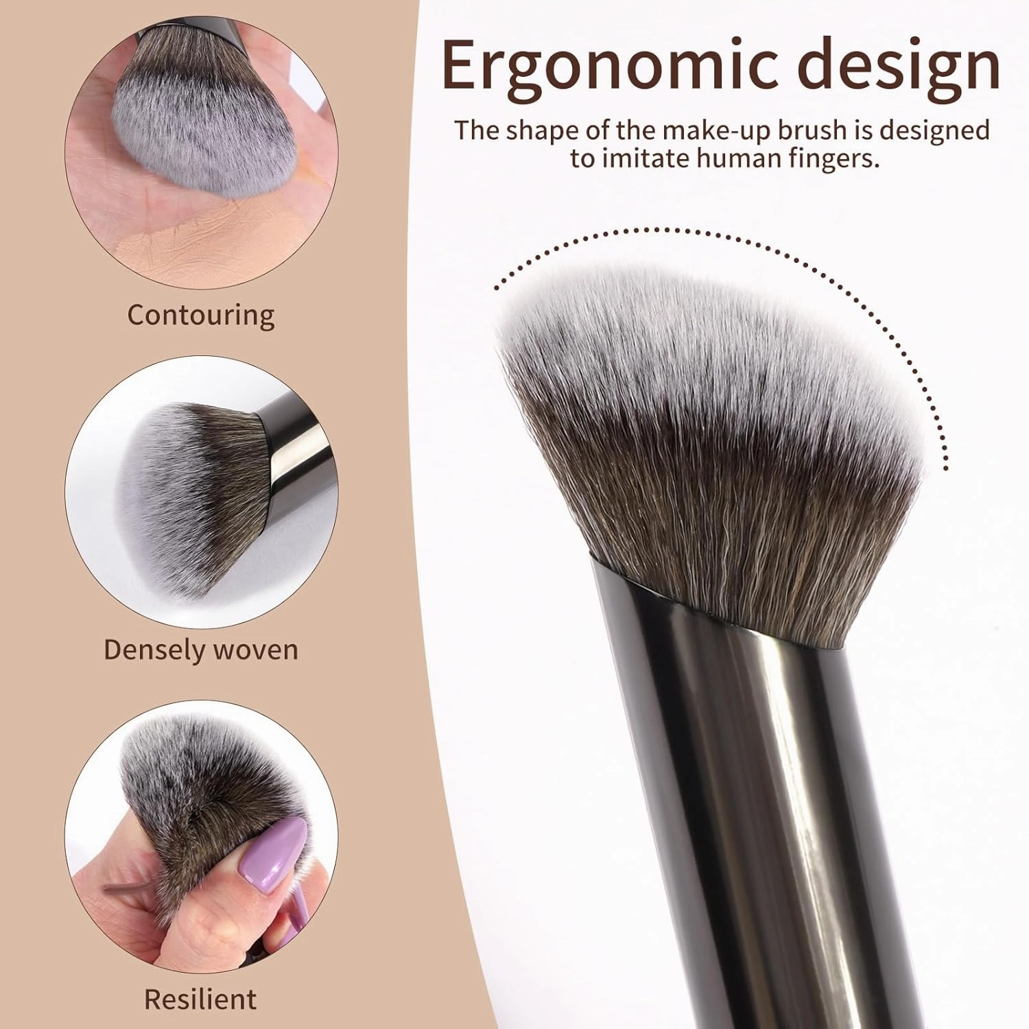 MAANGE 3 PCS Foundation Makeup Brush Set, Double-ended Kabuki Brush for Contour Liquid Powder Concealer Cream Cosmetics Blending Blush Buffing Face Makeup Tools (Black)