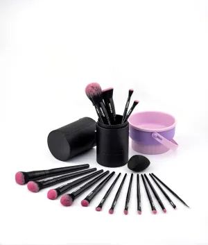 Makeup Brush Set Professional 18 Pieces with Case & Cleaning Mat Vegan Cruelty-Free Soft Synthetic Bristles Ideal for Liquid Powder Cream & Bronzer Includes Kabuki Blender Blush Eyeshadow Brushes