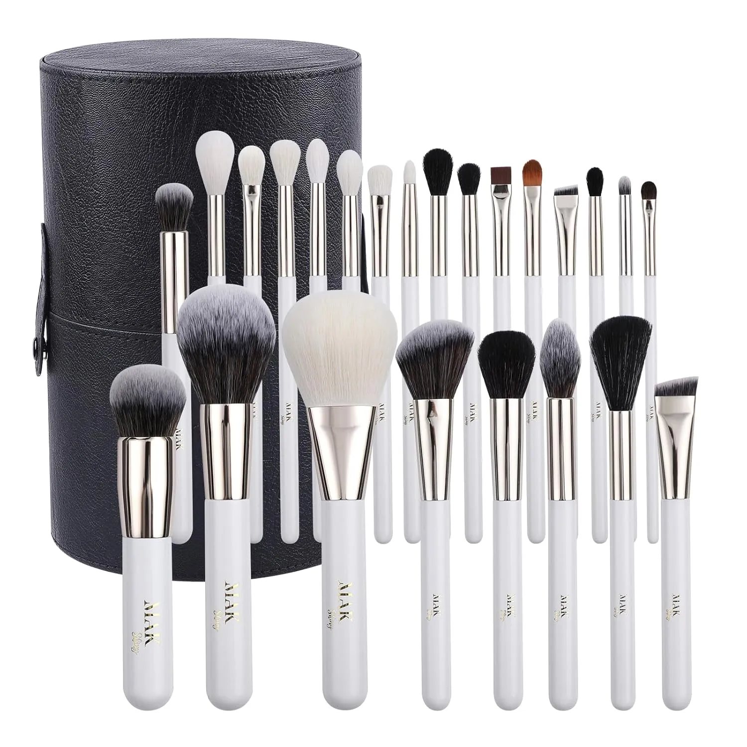 Makeup Brushes 24 Pcs Set with Leather Case, Multi Use with Natural and Synthetic Hair (24 Pcs   Large Leather Case Holder)