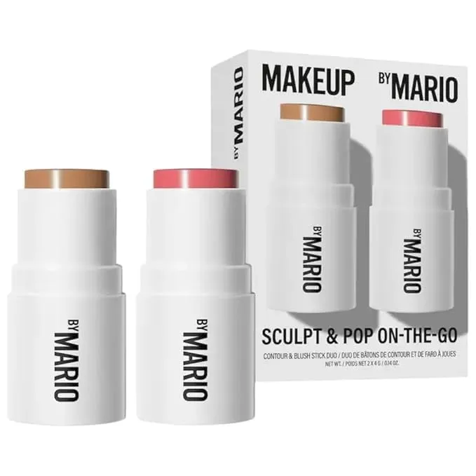 Makeup By Mario Sculpt & Pop On the Go Contour & Blush Stick Duo Makeup Gift Set - Light Medium and Sweet Pink