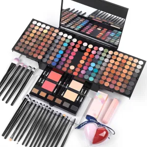 Makeup Gift Sets For Women - 190 Colors Makeup Palette Include Eyeshadow, Blushes, Eyebrow Powder,Eye Pencil,Mirror 20Pcs Makeup Brushes Eyeshadow Primer 2Pcs Sponge Puff Make Up Set (Makeup Set A)