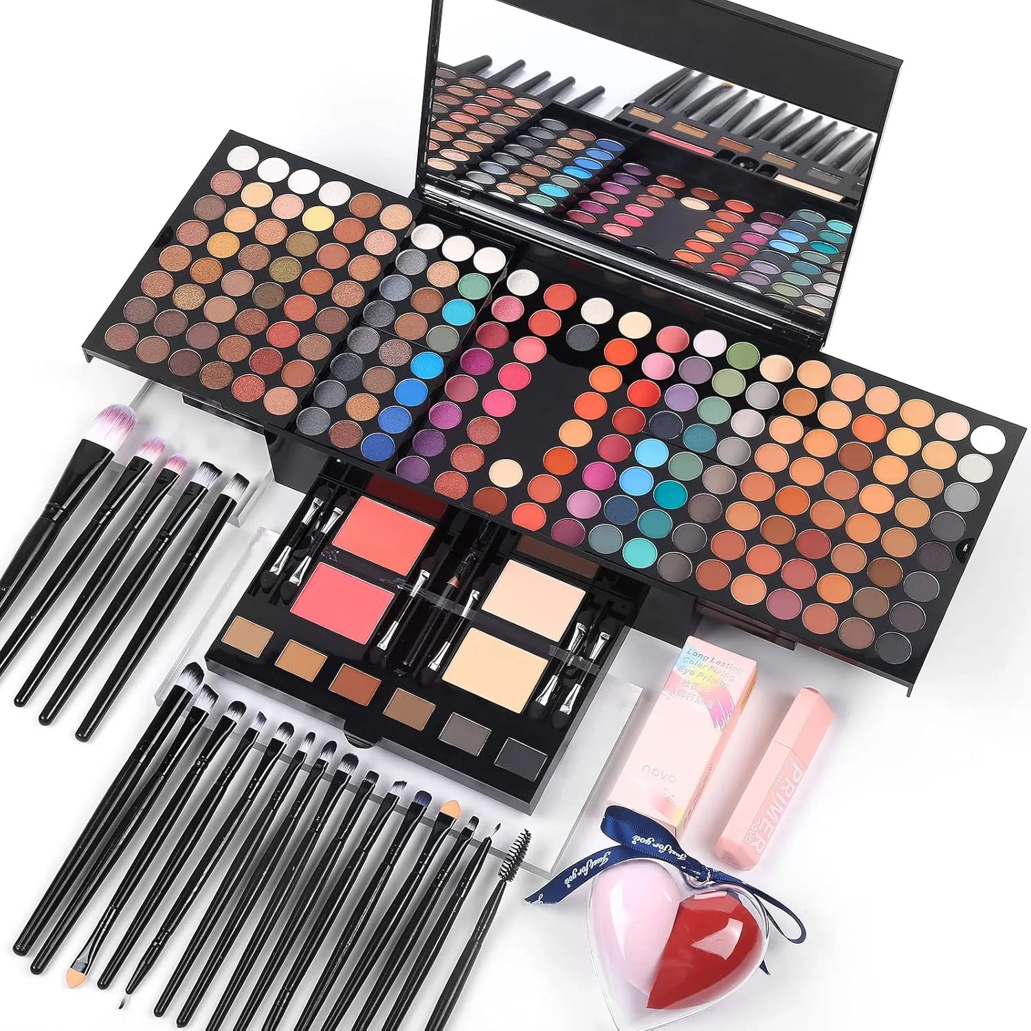 Makeup Gift Sets For Women - 190 Colors Makeup Palette Include Eyeshadow, Blushes, Eyebrow Powder,Eye Pencil,Mirror 20Pcs Makeup Brushes Eyeshadow Primer 2Pcs Sponge Puff Make Up Set (Makeup Set A)