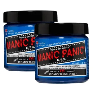 MANIC PANIC Classic Atomic Turquoise Semi Permanent Hair Color - Neon Aqua Blue Hair Dye for Women & Men That Lasts 4-6 Weeks - Vegan, Ammonia & Cruelty-Free - Create & Mix Custom Shades (4oz / 2pk)