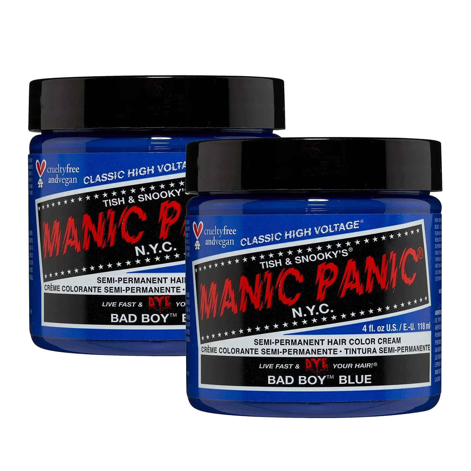 MANIC PANIC Classic Bad Boy Blue Semi Permanent Hair Color - Denim Blue Hair Dye for Women & Men That Lasts 4-6 Weeks - Vegan, Ammonia & Cruelty-Free - Create & Mix Custom Shades (4oz / 2pk)