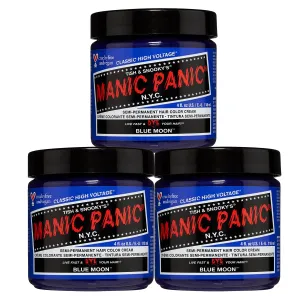 MANIC PANIC Classic Blue Moon Semi Permanent Hair Color - Neon Cool Blue Hair Dye for Women & Men That Lasts 4-6 Weeks - Vegan, Ammonia & Cruelty-Free - Create & Mix Custom Shades (4oz / 3pk)