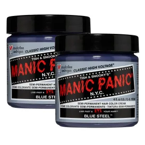MANIC PANIC Classic Blue Steel Semi Permanent Hair Color - Cool Silver Hair Dye for Women & Men That Lasts 4-6 Weeks - Vegan, Ammonia & Cruelty-Free - Create & Mix Custom Shades (4oz / 2pk)