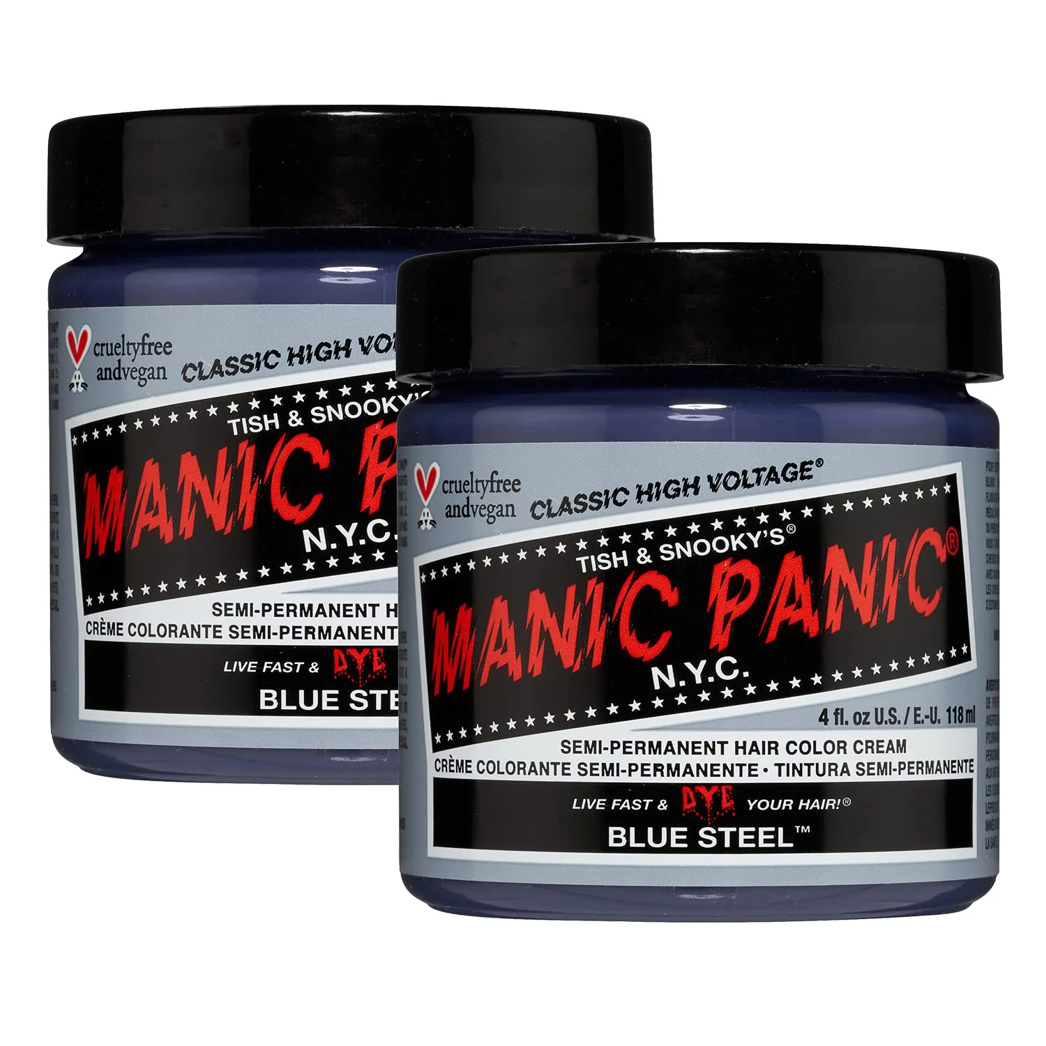 MANIC PANIC Classic Blue Steel Semi Permanent Hair Color - Cool Silver Hair Dye for Women & Men That Lasts 4-6 Weeks - Vegan, Ammonia & Cruelty-Free - Create & Mix Custom Shades (4oz / 2pk)