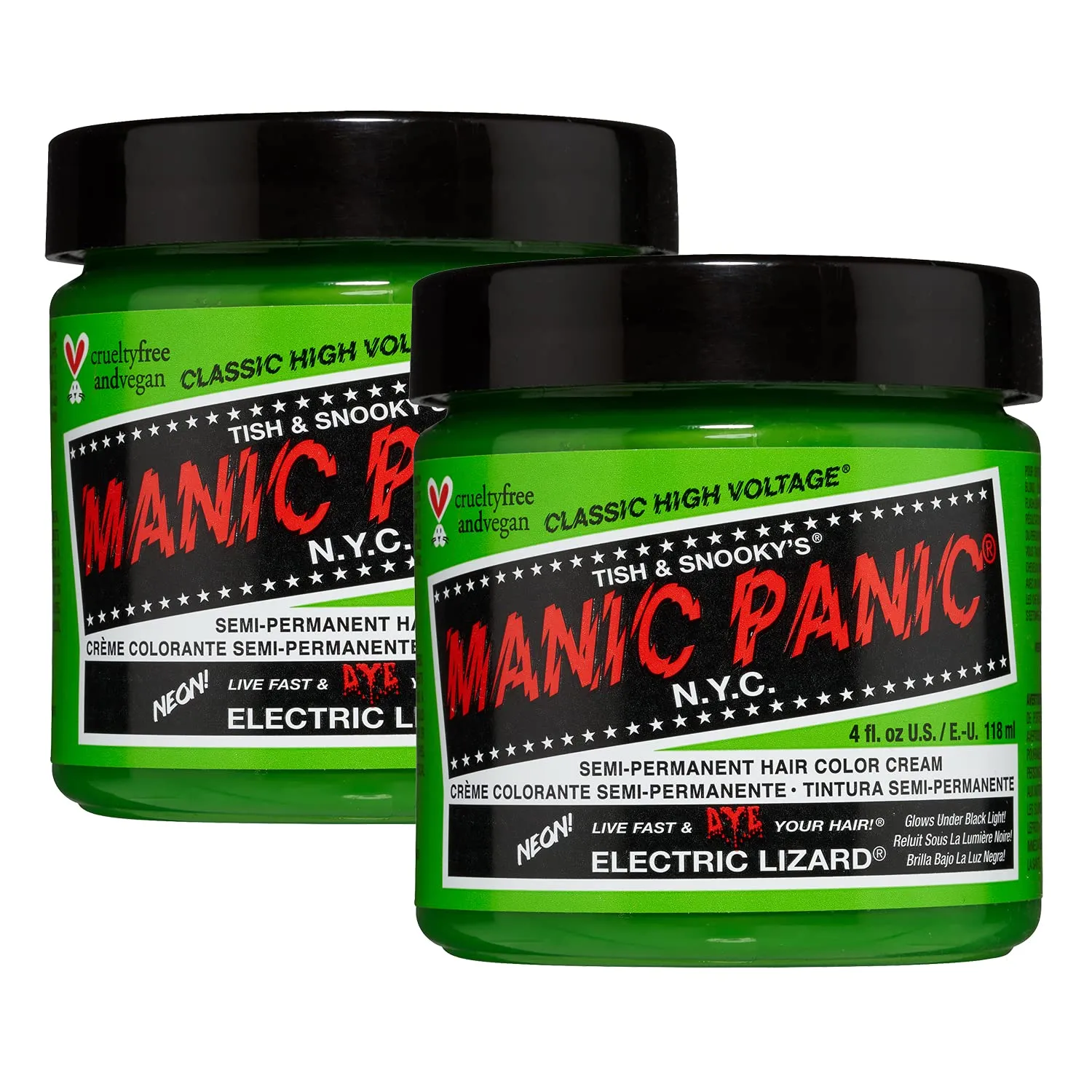 MANIC PANIC Classic Electric Lizard Semi Permanent Hair Color - Bright Neon Green Hair Dye for Women & Men That Lasts 4-6 Weeks - Vegan, Ammonia & Cruelty-Free - Create & Mix Custom Shades (4oz / 2pk)
