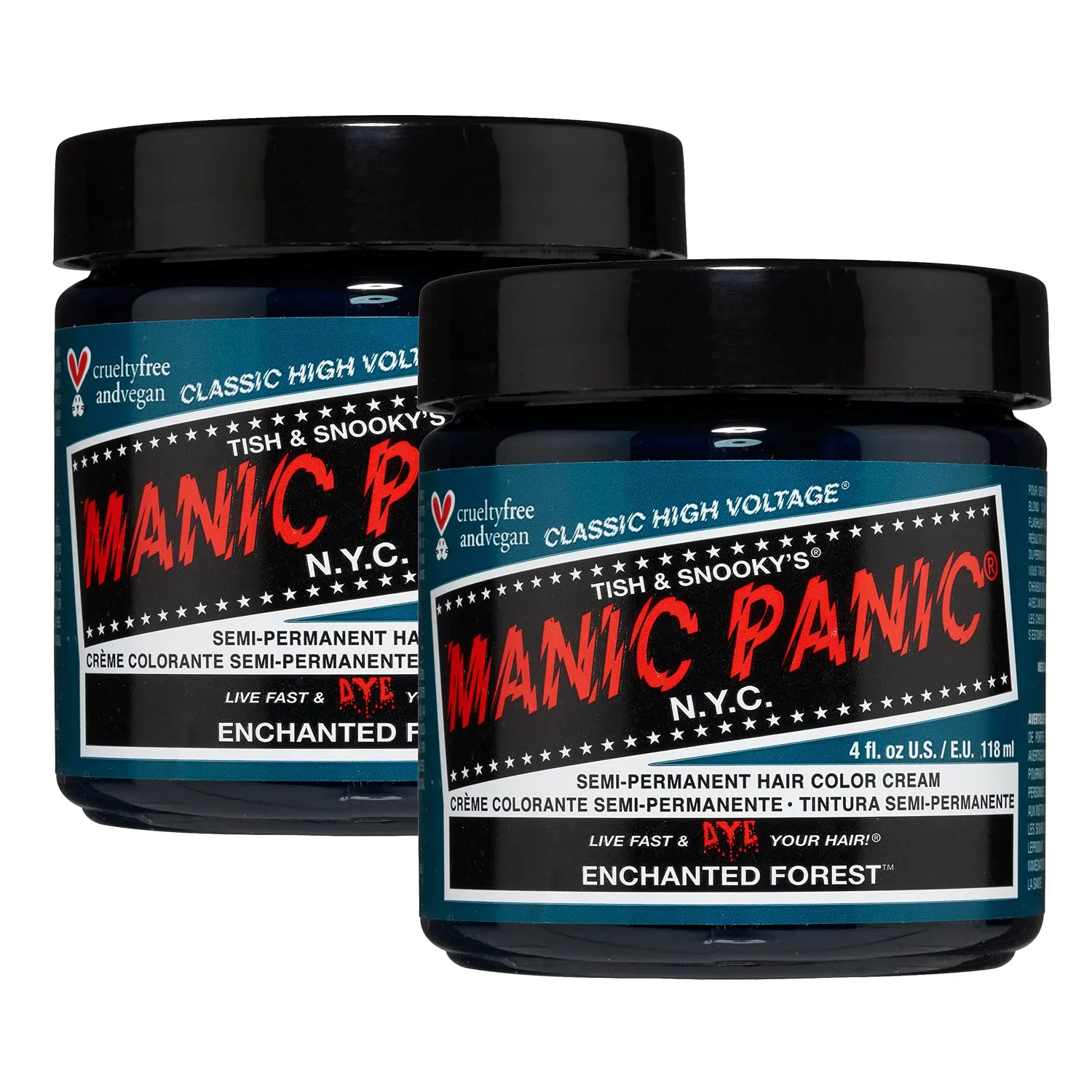 MANIC PANIC Classic Enchanted Forest Semi Permanent Hair Color - Deep Teal Green Hair Dye for Women & Men That Lasts 4-6 Weeks - Vegan, Ammonia & Cruelty-Free - Create & Mix Custom Shades (4oz / 2pk)