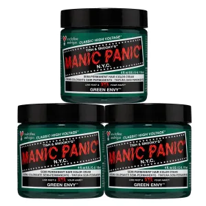 MANIC PANIC Classic Green Envy Semi Permanent Hair Color - Emerald Green Hair Dye for Women & Men That Lasts 4-6 Weeks - Vegan, Ammonia & Cruelty-Free - Create & Mix Custom Shades (4oz / 3pk)