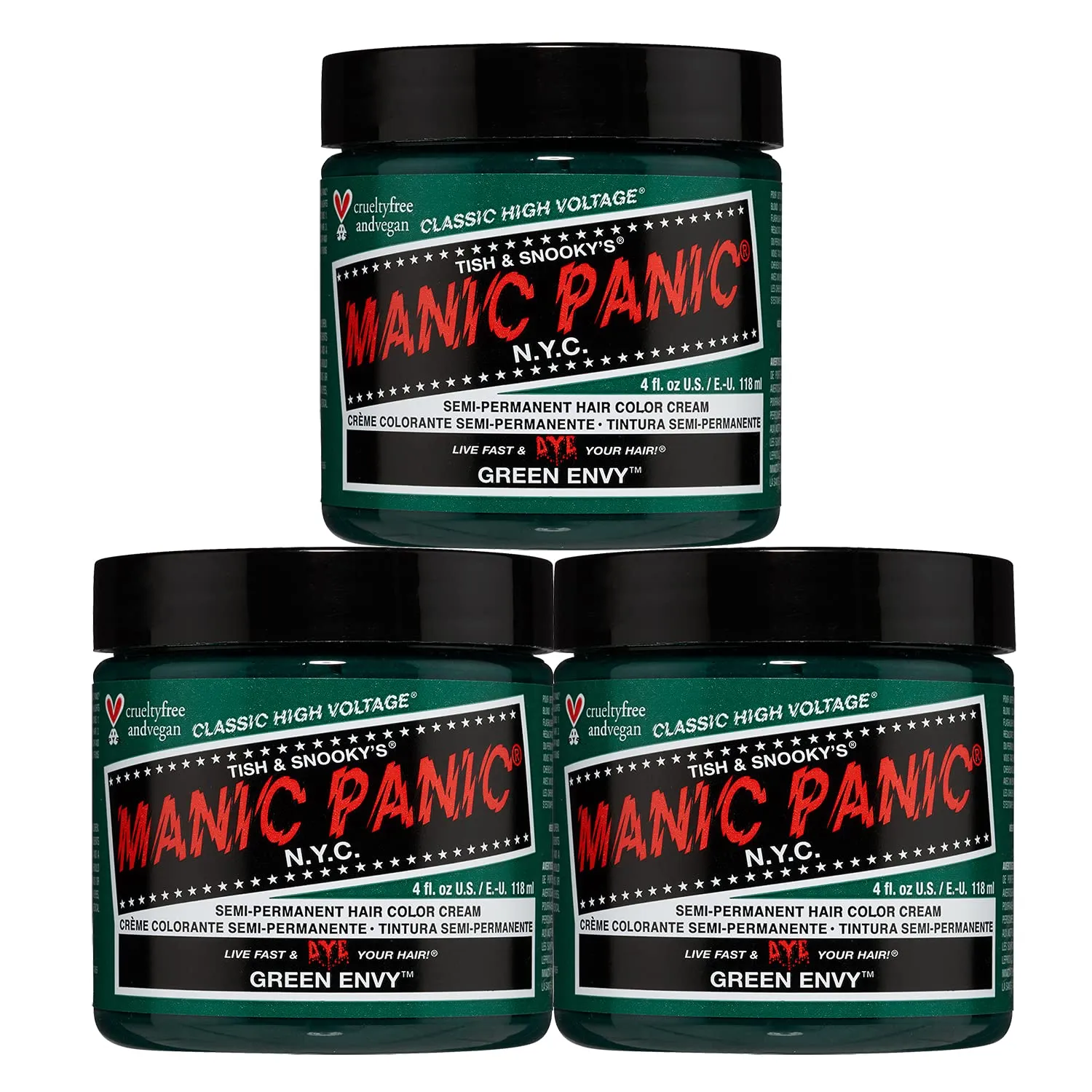 MANIC PANIC Classic Green Envy Semi Permanent Hair Color - Emerald Green Hair Dye for Women & Men That Lasts 4-6 Weeks - Vegan, Ammonia & Cruelty-Free - Create & Mix Custom Shades (4oz / 3pk)