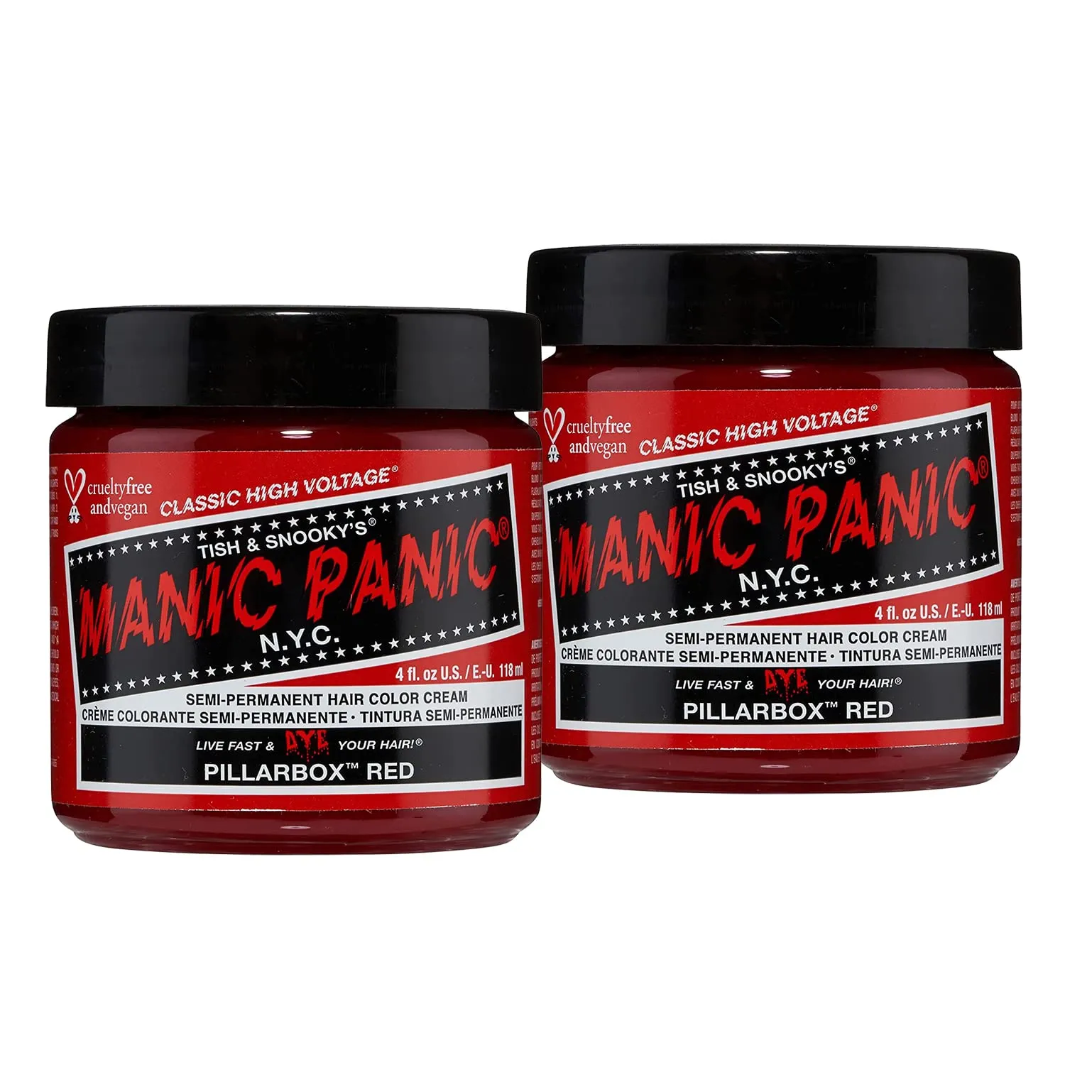 MANIC PANIC Classic Pillarbox Red Semi Permanent Hair Color - True Red Hair Dye for Women & Men That Lasts 4-6 Weeks - Vegan, Ammonia & Cruelty-Free - Create & Mix Custom Shades (4oz / 2pk)