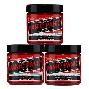 MANIC PANIC Classic Pillarbox Red Semi Permanent Hair Color - True Red Hair Dye for Women & Men That Lasts 4-6 Weeks - Vegan, Ammonia & Cruelty-Free - Create & Mix Custom Shades (4oz / 3pk)