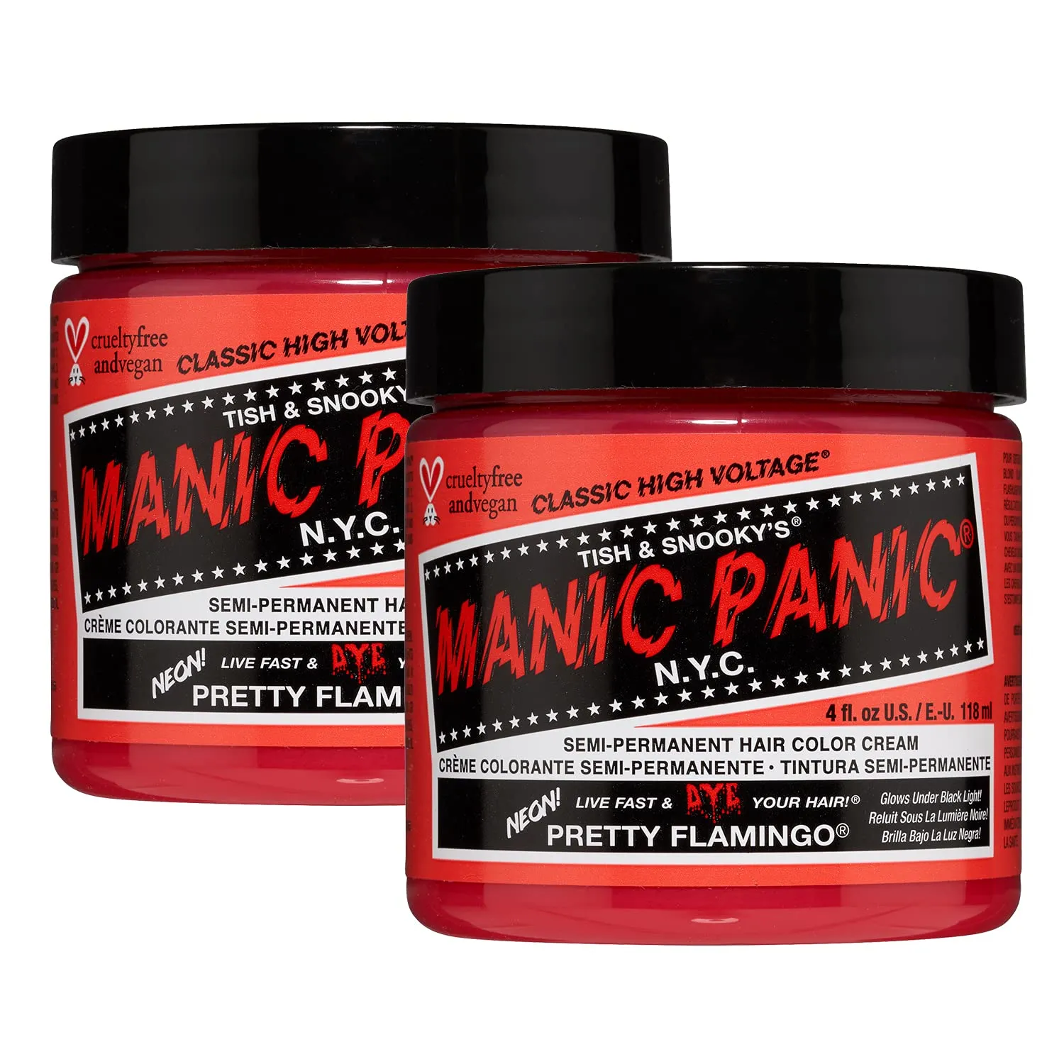MANIC PANIC Classic Pretty Flamingo Semi Permanent Hair Color - Warm Pink Hair Dye for Women & Men That Lasts 4-6 Weeks - Vegan, Ammonia & Cruelty-Free - Create & Mix Custom Shades (4oz / 2pk)