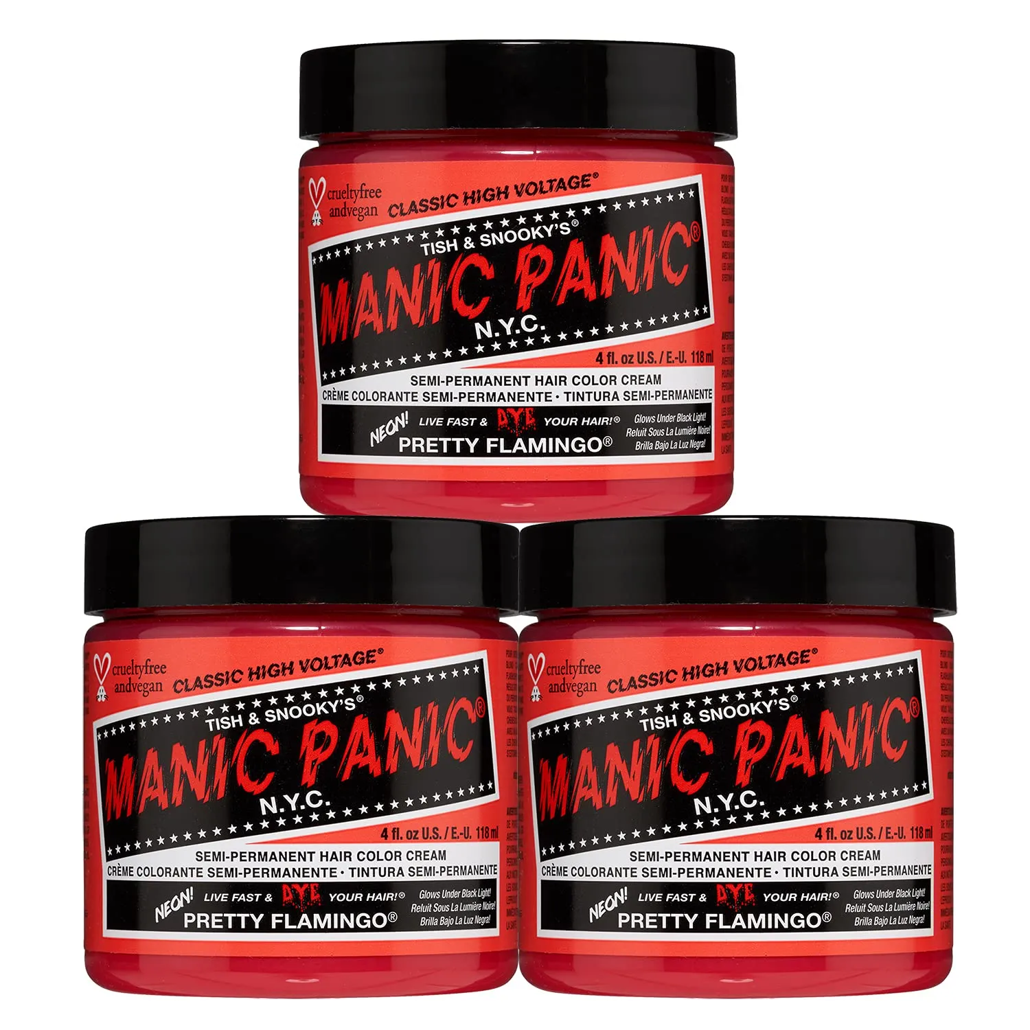 MANIC PANIC Classic Pretty Flamingo Semi Permanent Hair Color - Warm Pink Hair Dye for Women & Men That Lasts 4-6 Weeks - Vegan, Ammonia & Cruelty-Free - Create & Mix Custom Shades (4oz / 3pk)