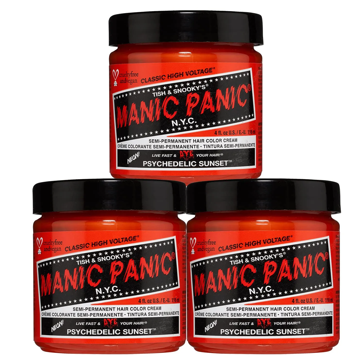MANIC PANIC Classic Psychedelic Sunset Semi Permanent Hair Color - Neon Orange Hair Dye for Women & Men That Lasts 4-6 Weeks - Vegan, Ammonia & Cruelty-Free - Create & Mix Custom Shades (4oz / 3pk)