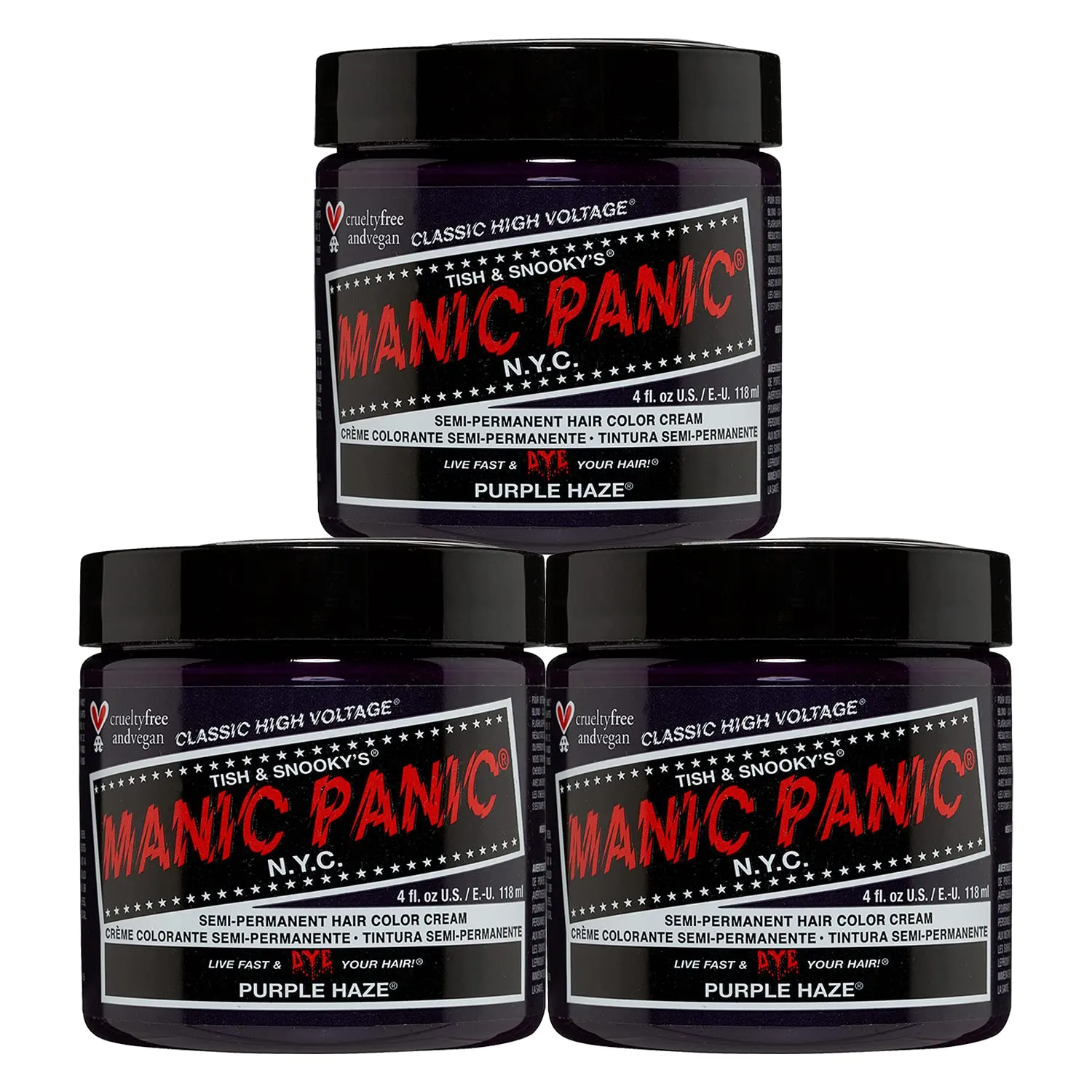MANIC PANIC Classic Purple Haze Semi Permanent Hair Color - Warm Dark Purple Hair Dye for Women & Men That Lasts 4-6 Weeks - Vegan, Ammonia & Cruelty-Free - Create & Mix Custom Shades (4oz / 3pk)