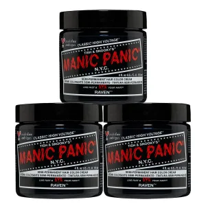 MANIC PANIC Classic Raven Semi Permanent Hair Color - Cool-Toned Black Hair Dye for Women & Men That Lasts 4-6 Weeks - Vegan, Ammonia & Cruelty-Free - Create & Mix Custom Shades (4oz / 3pk)