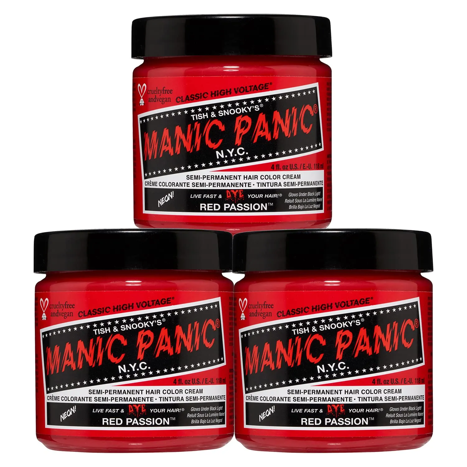MANIC PANIC Classic Red Passion Semi Permanent Hair Color - Medium Cherry Red Hair Dye for Women & Men That Lasts 4-6 Weeks - Vegan, Ammonia & Cruelty-Free - Create & Mix Custom Shades (4oz / 3pk)