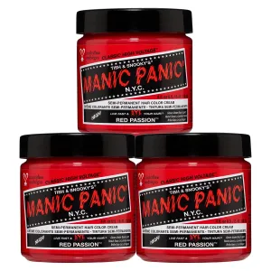 MANIC PANIC Classic Red Passion Semi Permanent Hair Color - Medium Cherry Red Hair Dye for Women & Men That Lasts 4-6 Weeks - Vegan, Ammonia & Cruelty-Free - Create & Mix Custom Shades (4oz / 3pk)