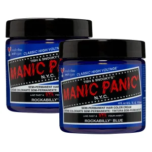 MANIC PANIC Classic Rockabilly Blue Semi Permanent Hair Color - True Neutral Blue Hair Dye for Women & Men That Lasts 4-6 Weeks - Vegan, Ammonia & Cruelty-Free - Create & Mix Custom Shades (4oz / 2pk)