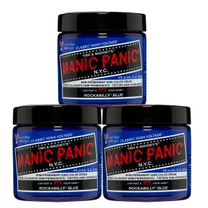 MANIC PANIC Classic Rockabilly Blue Semi Permanent Hair Color - True Neutral Blue Hair Dye for Women & Men That Lasts 4-6 Weeks - Vegan, Ammonia & Cruelty-Free - Create & Mix Custom Shades (4oz / 3pk)