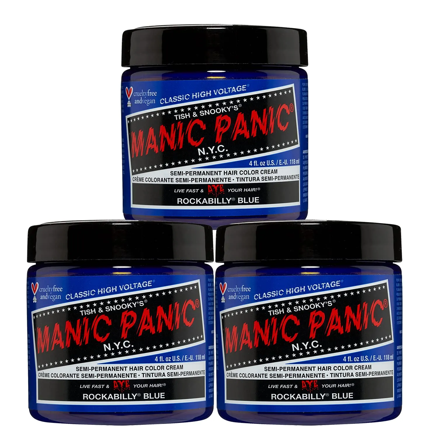 MANIC PANIC Classic Rockabilly Blue Semi Permanent Hair Color - True Neutral Blue Hair Dye for Women & Men That Lasts 4-6 Weeks - Vegan, Ammonia & Cruelty-Free - Create & Mix Custom Shades (4oz / 3pk)