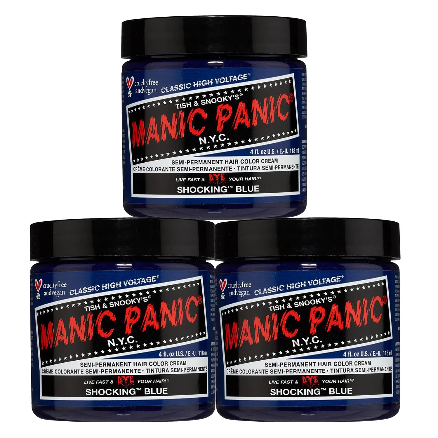 MANIC PANIC Classic Shocking Blue Semi Permanent Hair Color - Dark Cobalt Blue Hair Dye for Women & Men That Lasts 4-6 Weeks - Vegan, Ammonia & Cruelty-Free - Create & Mix Custom Shades (4oz / 3pk)