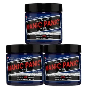 MANIC PANIC Classic Shocking Blue Semi Permanent Hair Color - Dark Cobalt Blue Hair Dye for Women & Men That Lasts 4-6 Weeks - Vegan, Ammonia & Cruelty-Free - Create & Mix Custom Shades (4oz / 3pk)