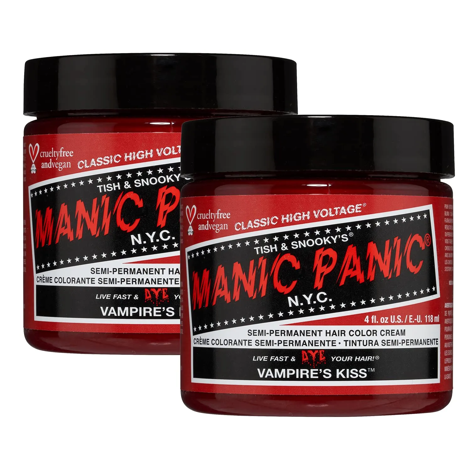 MANIC PANIC Classic Vampire's Kiss Semi Permanent Hair Color - Medium Red Hair Dye for Women & Men That Lasts 4-6 Weeks - Vegan, Ammonia & Cruelty-Free - Create & Mix Custom Shades (4oz / 2pk)