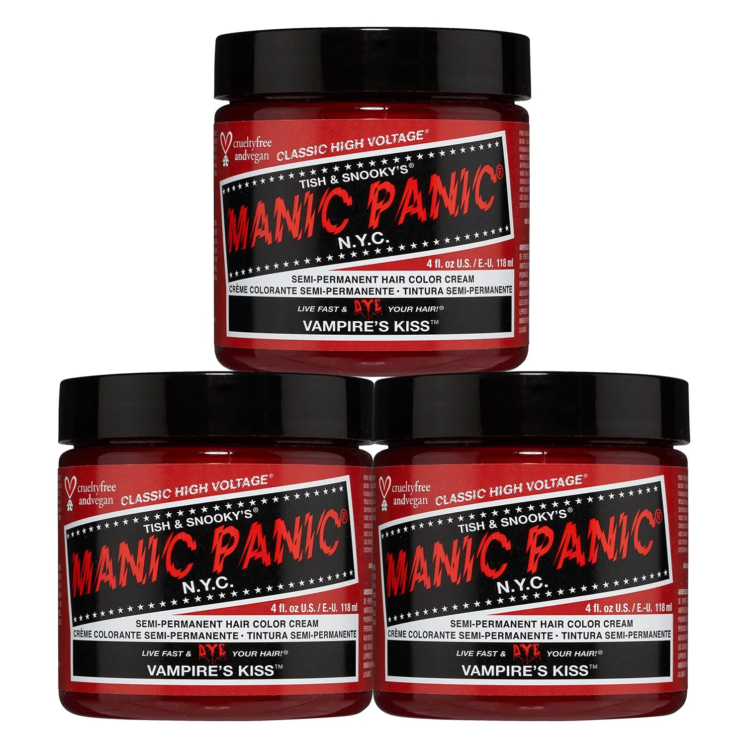 MANIC PANIC Classic Vampire's Kiss Semi Permanent Hair Color - Medium Red Hair Dye for Women & Men That Lasts 4-6 Weeks - Vegan, Ammonia & Cruelty-Free - Create & Mix Custom Shades (4oz / 3pk)