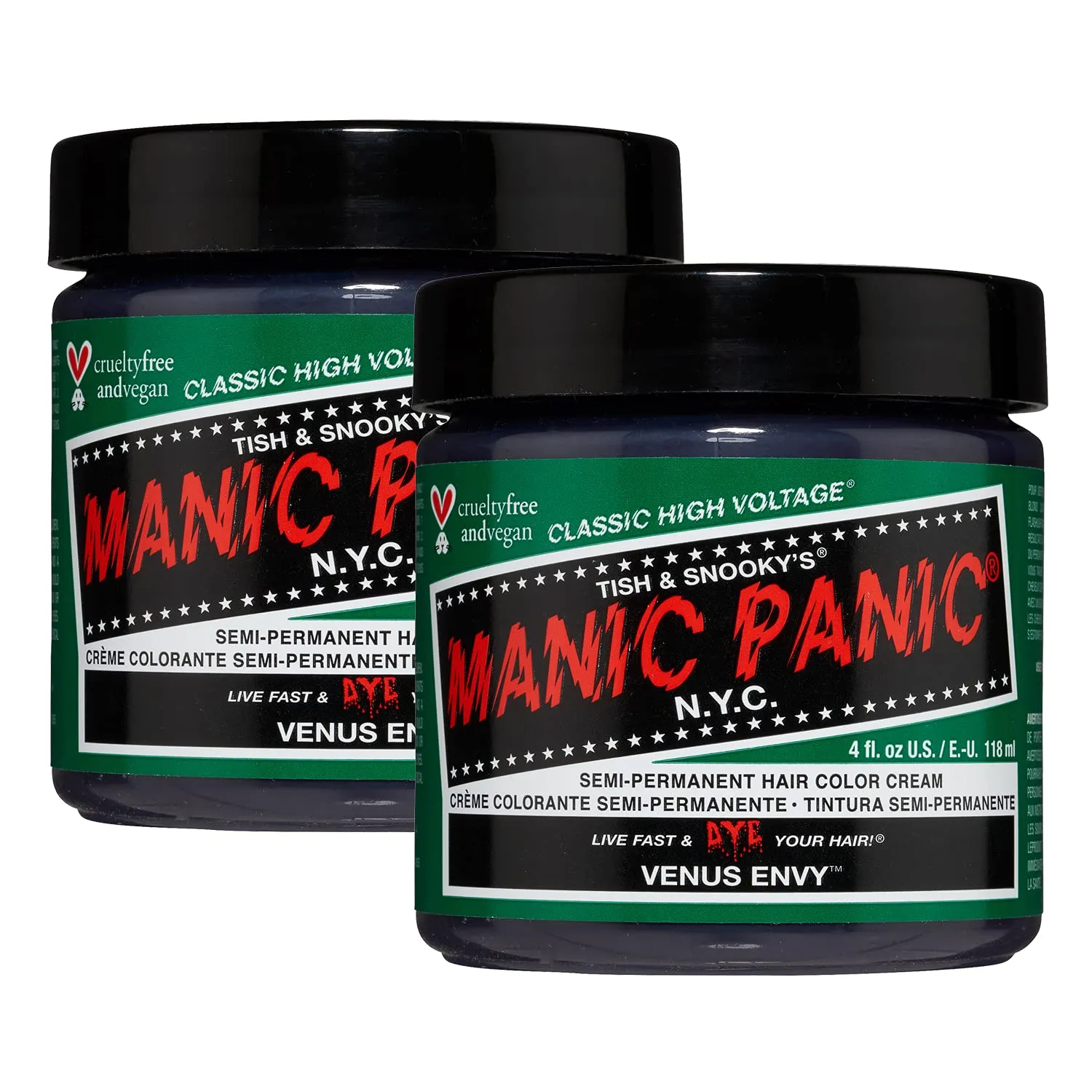 MANIC PANIC Classic Venus Envy Semi Permanent Hair Color - Dark, Neutral Green Hair Dye for Women & Men That Lasts 4-6 Weeks - Vegan, Ammonia & Cruelty-Free - Create & Mix Custom Shades (4oz / 2pk)