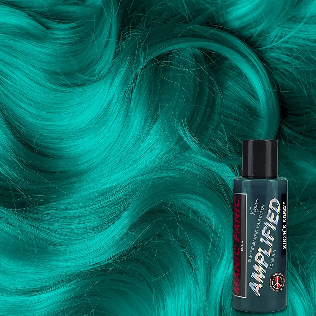 MANIC PANIC Siren’s Song Hair Color - Amplified - (2PK) Semi Permanent Hair Dye - Neon Blue Green Color - Glows in Blacklight - Vegan, PPD & Ammonia Free - For Coloring Hair on Women & Men