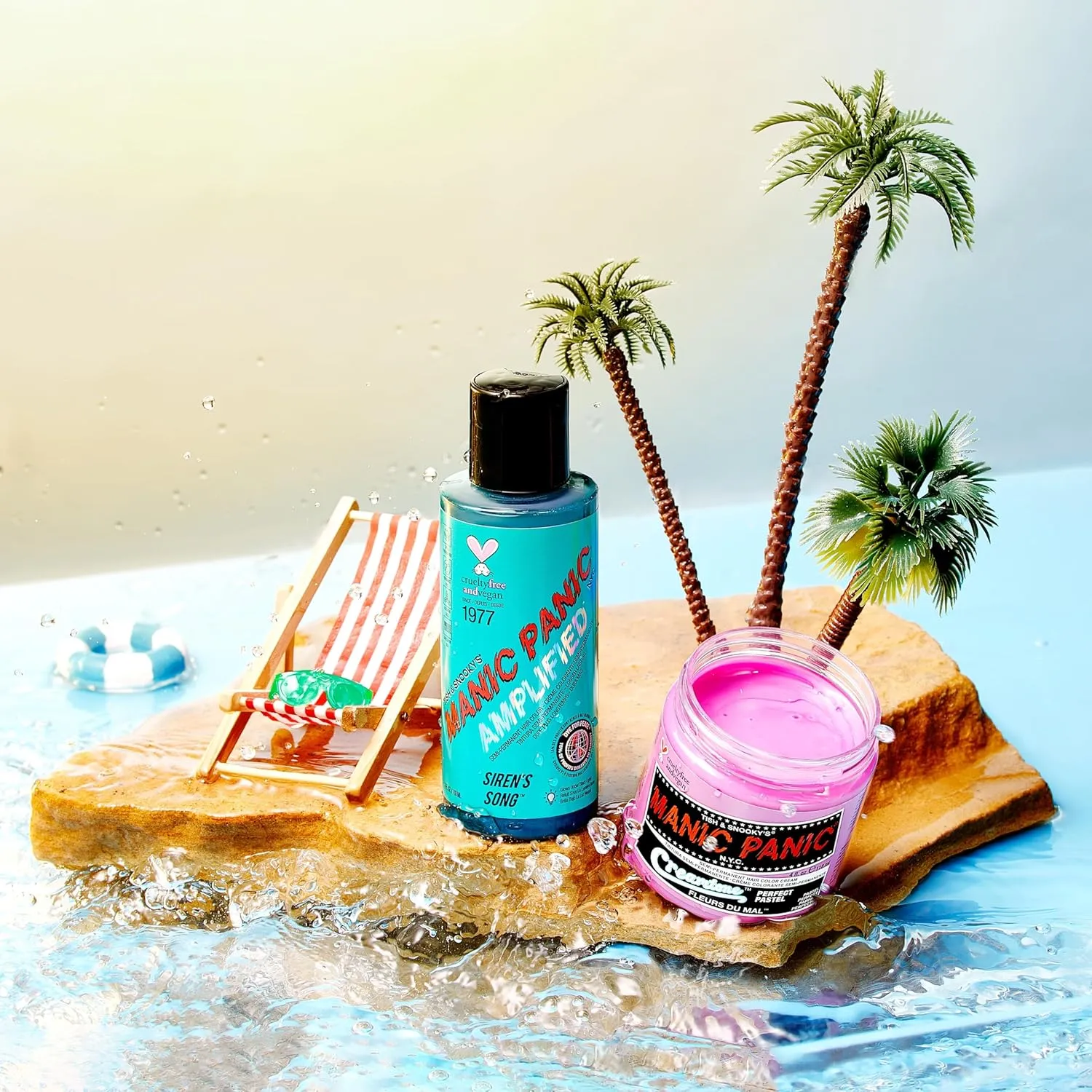 MANIC PANIC Siren’s Song Hair Color - Amplified - (2PK) Semi Permanent Hair Dye - Neon Blue Green Color - Glows in Blacklight - Vegan, PPD & Ammonia Free - For Coloring Hair on Women & Men