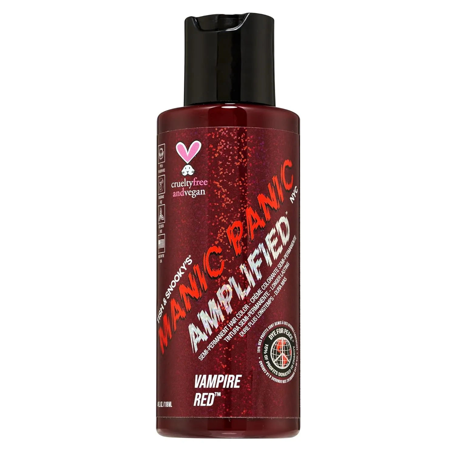 MANIC PANIC Vampire Red Amplified Semi-Permanent Hair Dye - Deep Blood Red Shade Can Give Burgundy Tones to Unbleached Hair - Works on Dark & Light Shades - Vegan, PPD & Ammonia Free (4oz)
