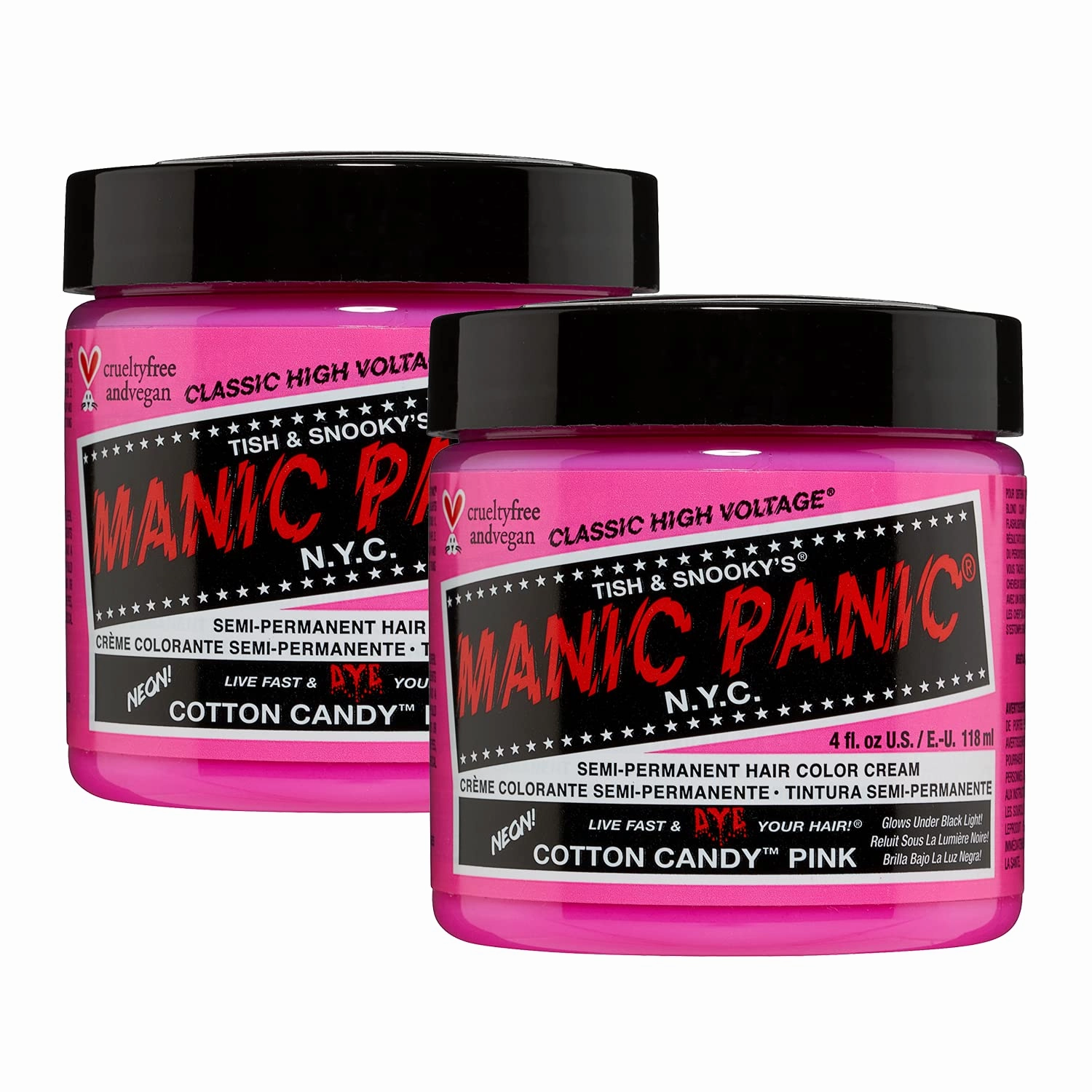 MANIC PANIC Classic Cotton Candy Pink Semi Permanent Hair Color - Bright Pink Hair Dye for Women & Men That Lasts 4-6 Weeks - Vegan, Ammonia & Cruelty-Free - Create & Mix Custom Shades (4oz / 2pk)