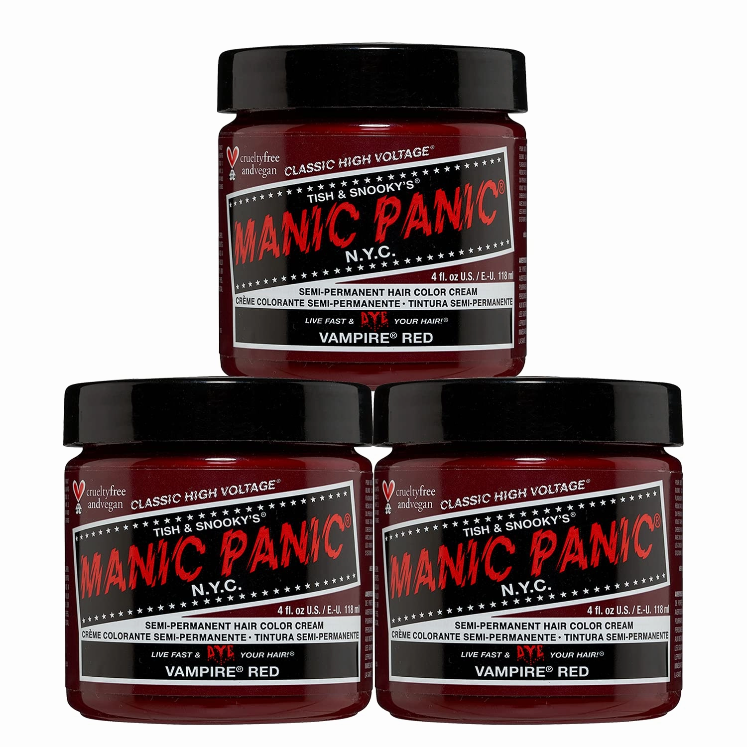 MANIC PANIC Classic Vampire Red Semi Permanent Hair Color - Deep Blood Red Hair Dye for Women & Men That Lasts 4-6 Weeks - Vegan, Ammonia & Cruelty-Free - Create & Mix Custom Shades (4oz / 3pk)
